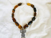 Monte Alban Pendant on Amber Necklace. Sterling Silver. Mexico. - Aadya Bazaar