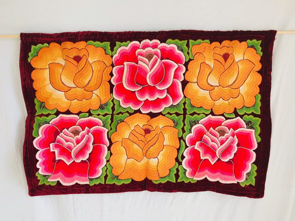 Velvet Tehuana Huipil Wall Hanging/Panel. Frida Kahlo Blouse. Oaxaca, Mexico. - Aadya Bazaar
