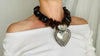 Amber Beaded Necklace, Milagro Sacred Heart Pendant. Sterling Silver.