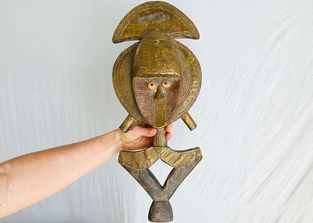 Bakota Relic. African Art. Brass & Wood Female Sculpture.