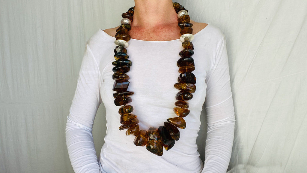 Huge Amber Beaded Necklace. Mexican Amber. Dramatic and Gorgeous!