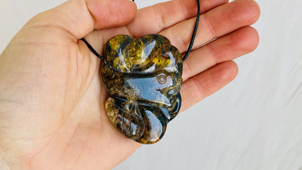 Coiled Serpent Amber Pendant. Aztec Replica