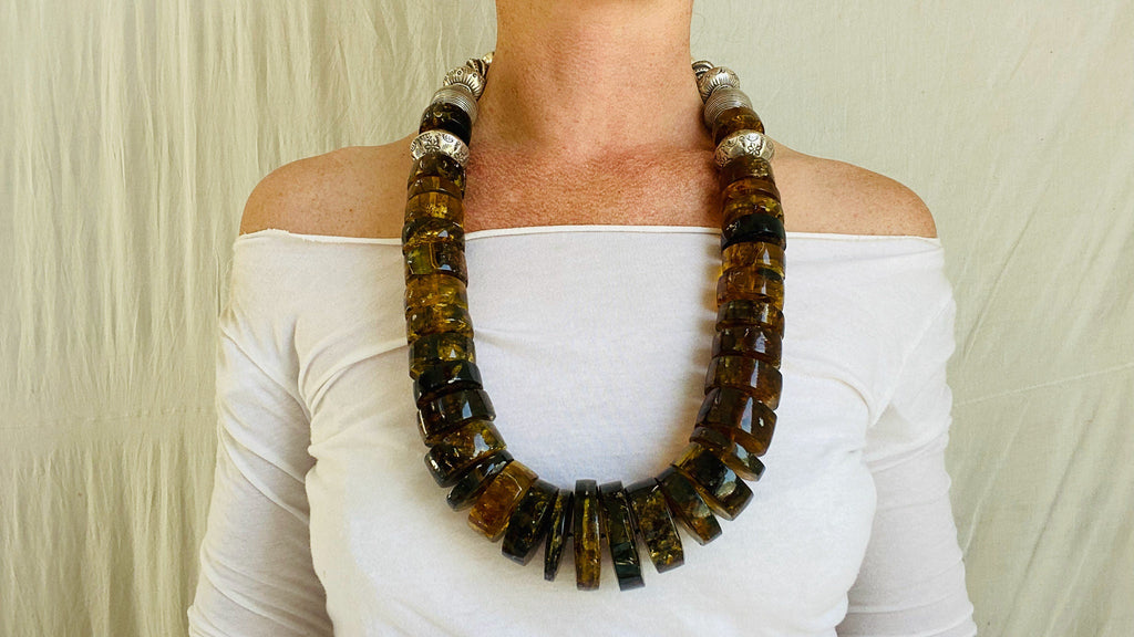 Huge Amber Heishi Beaded Necklace. Mexican Amber. ***IN COMPLIANCE with Etsy Regulations***