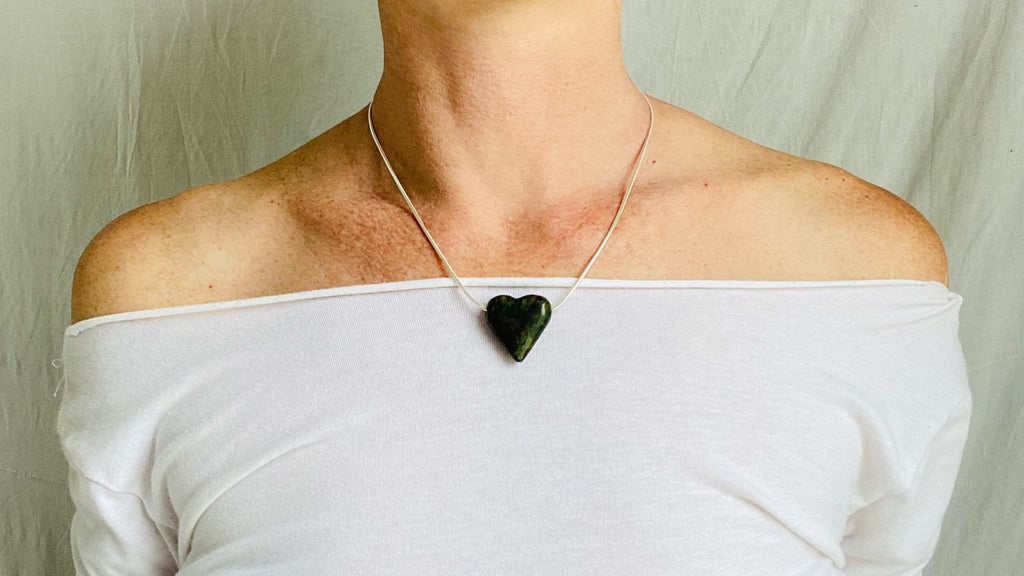 Serpentine Pendant on Silver Chain. Guatemalan Jade