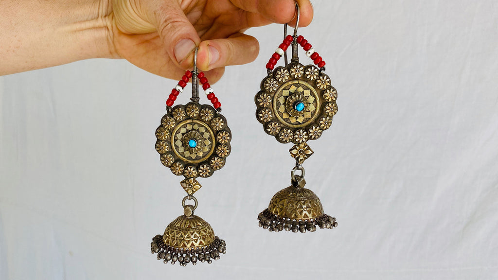 Antique Goldwashed Afghan Jumkha Earrings. - Aadya Bazaar