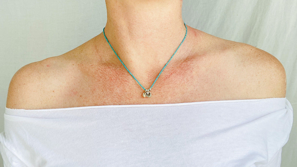 Turquoise Choker Necklace. Tiny Turquoise Heishi and Sterling Silver
