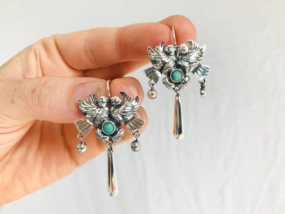 Taxco Filigree Earrings. Sterling Silver & Turquoise. Mexico. Frida Kahlo 2098