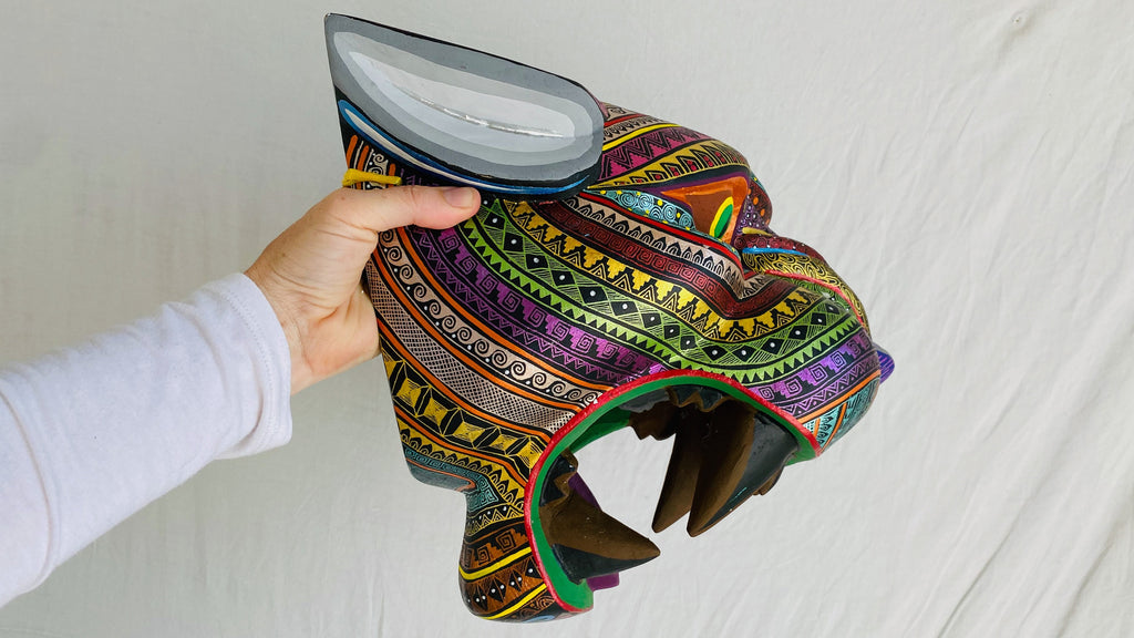 Jaguar Alebrije Mask. GIGANTIC! Oaxaca, Mexico. Spirit Animal - Aadya Bazaar
