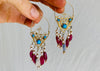 Vintage Uzbek Filigree Earrings. Vermeil. Bukhari. Pearls & Semi-Precious Stones - Aadya Bazaar