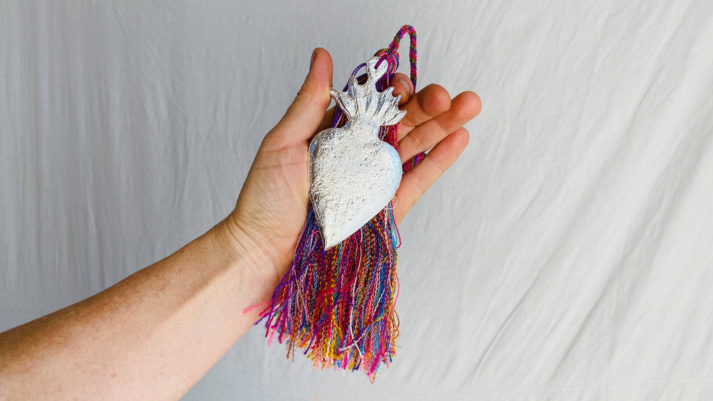 Heart Milagro & Vintage Zinacantan Tassel. Decor