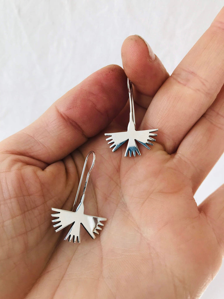 Taxco Silver Earrings. Nazca Hummingbirds. - Aadya Bazaar