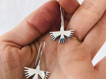 Taxco Silver Earrings. Nazca Hummingbirds. - Aadya Bazaar