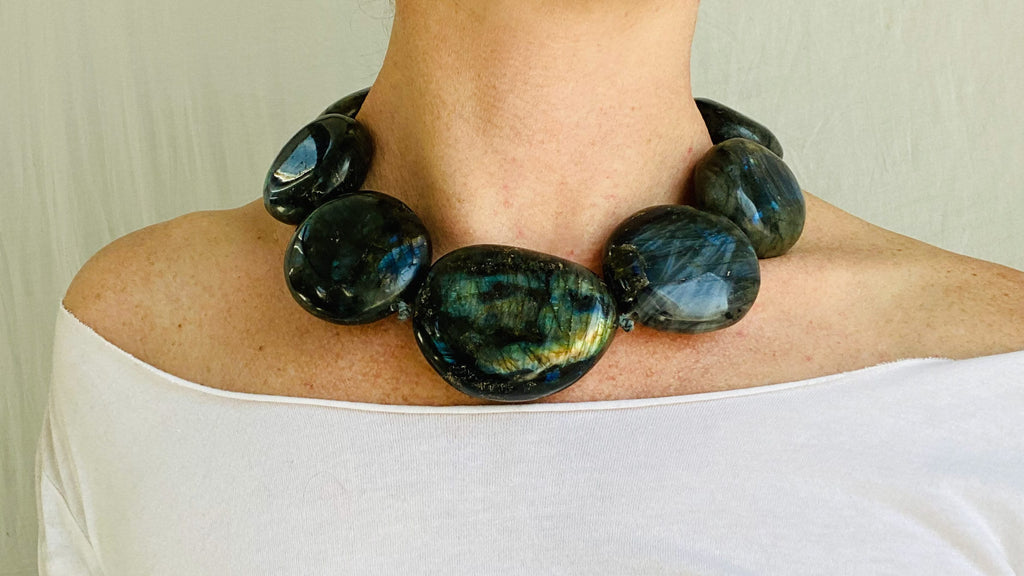 Large Labradorite Necklace. Sterling Silver.