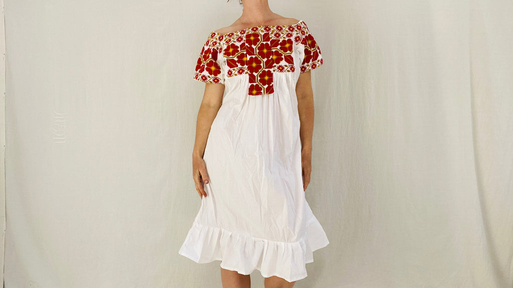 Hand-Embroidered Juquila Dress. All Cotton. - Aadya Bazaar