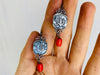 Vintage Oaxacan Coin Filigree Earrings. Sterling Silver & Coral. Mexico. Frida Kahlo - Aadya Bazaar