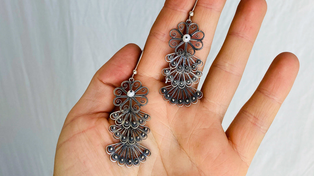 Filigree Earrings. Oaxaca. Mexico. Sterling Silver and Pearl