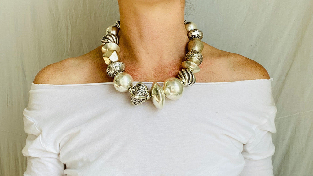 Graduated Silver Bead Necklace. Bench Beads. Gorgeous.