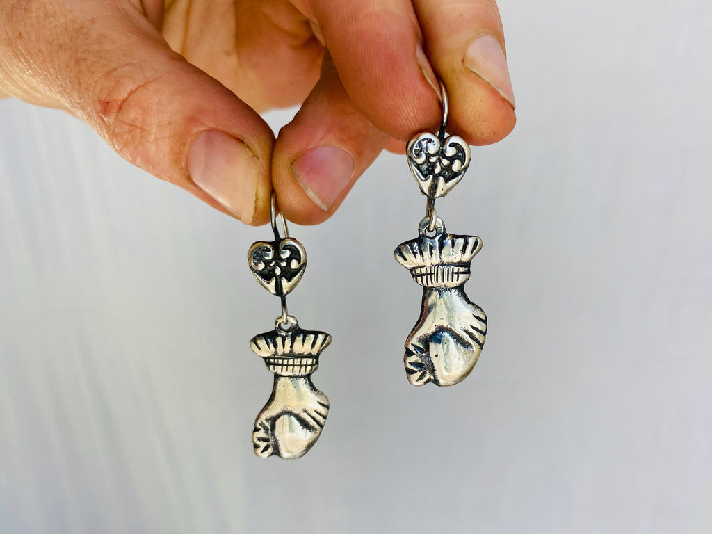 Oaxaca Silver Earrings. Hand & Heart. Mexico. Frida Kahlo
