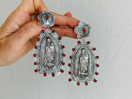 Virgin of Guadalupe Earrings. Sterling Silver. Mexico. Southwest. - Aadya Bazaar