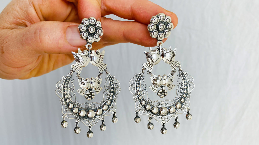 Taxco Silver Bird Earrings. Sterling Silver. Mexico. Frida Kahlo