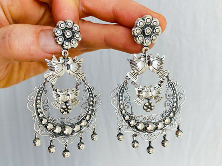 Taxco Silver Bird Earrings. Sterling Silver. Mexico. Frida Kahlo - Aadya Bazaar
