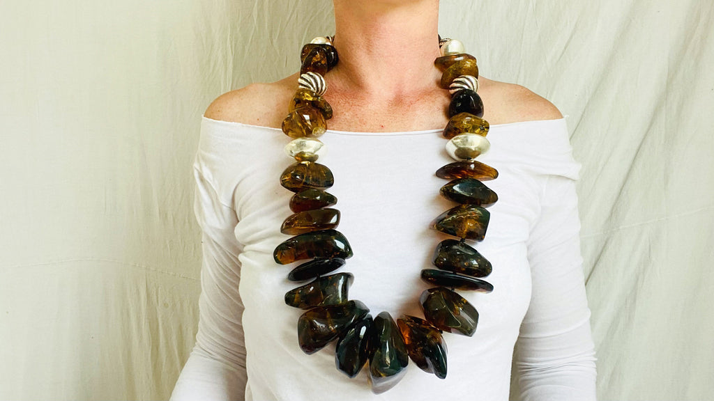 Huge Amber Beaded Necklace. Mexican Amber. Dramatic and Gorgeous!